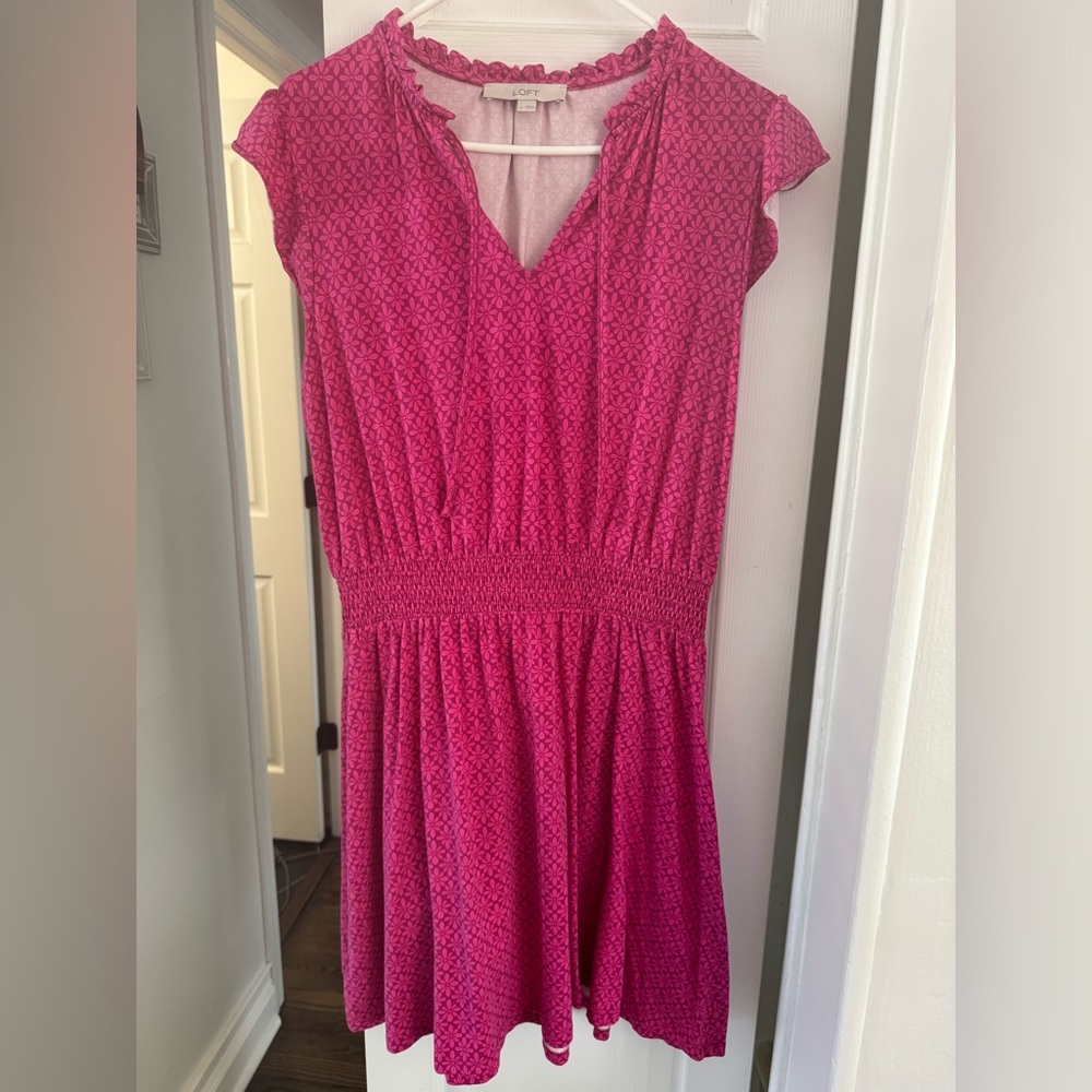 LOFT Fuchsia Patterned Midi Dress Size L